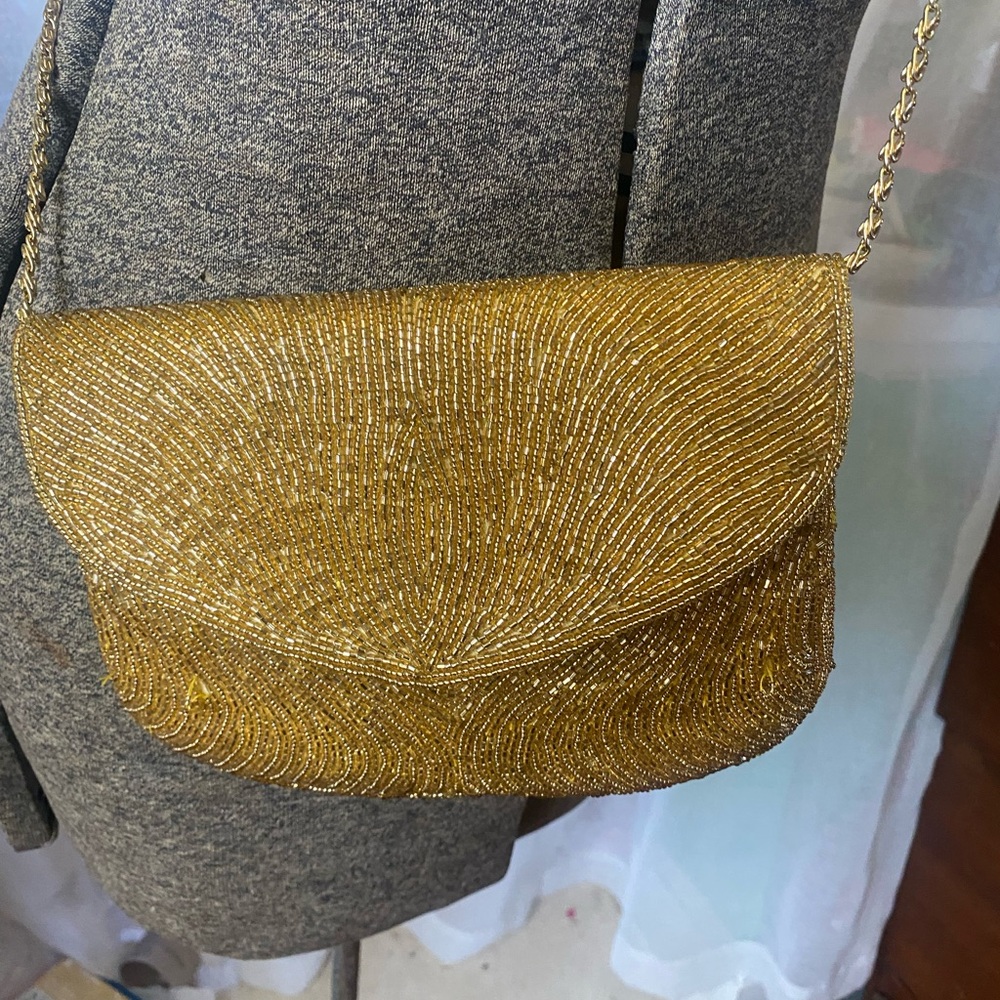 Vintage Delill Collectible Gold Beaded Evening Crossbody Bag special occasion